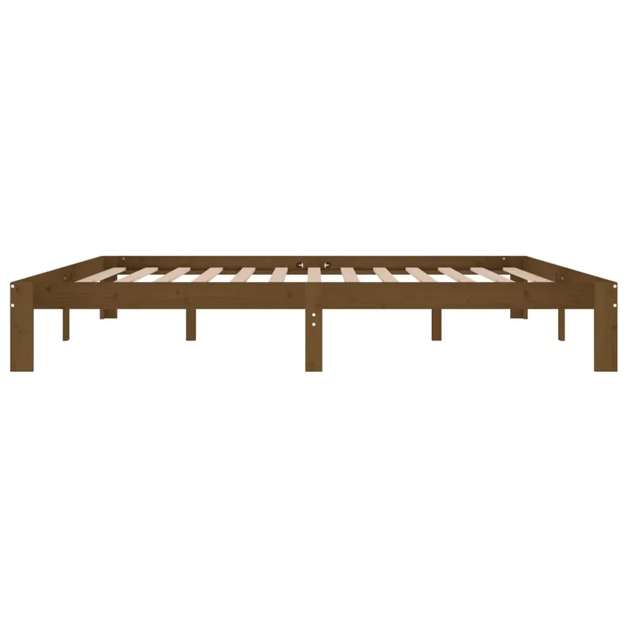 Cadre de lit sans matelas marron miel bois pin massif 200x200cm - 5