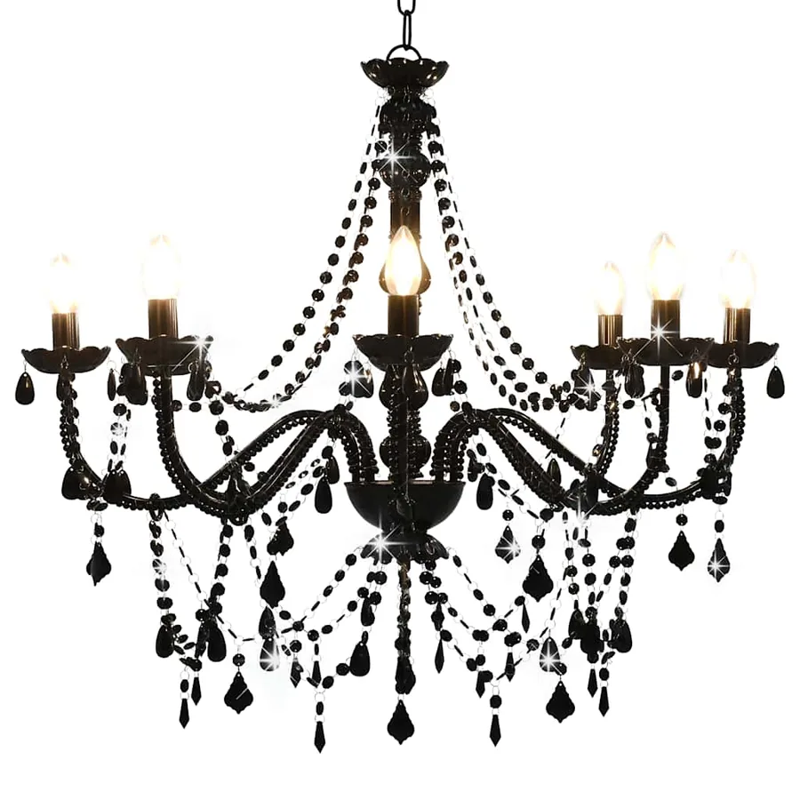 Lustre à perles Noir 8 ampoules E14