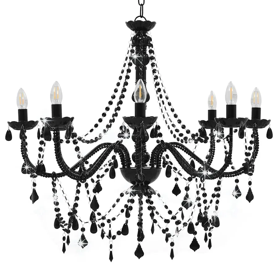 Lustre à perles Noir 8 ampoules E14 - 2