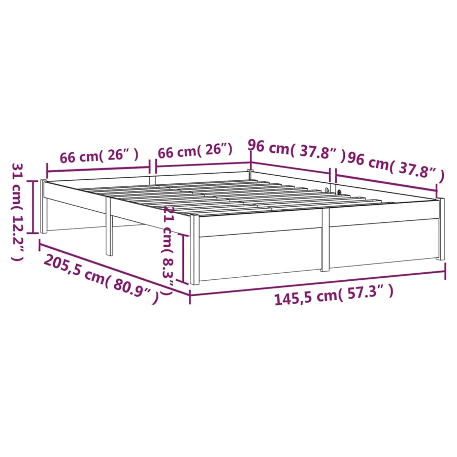 Cadre de lit sans matelas gris bois massif 140x200 cm - 10