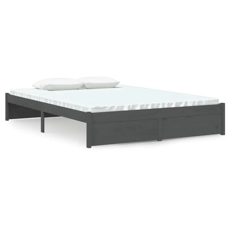 Cadre de lit sans matelas gris bois massif 140x200 cm - 2