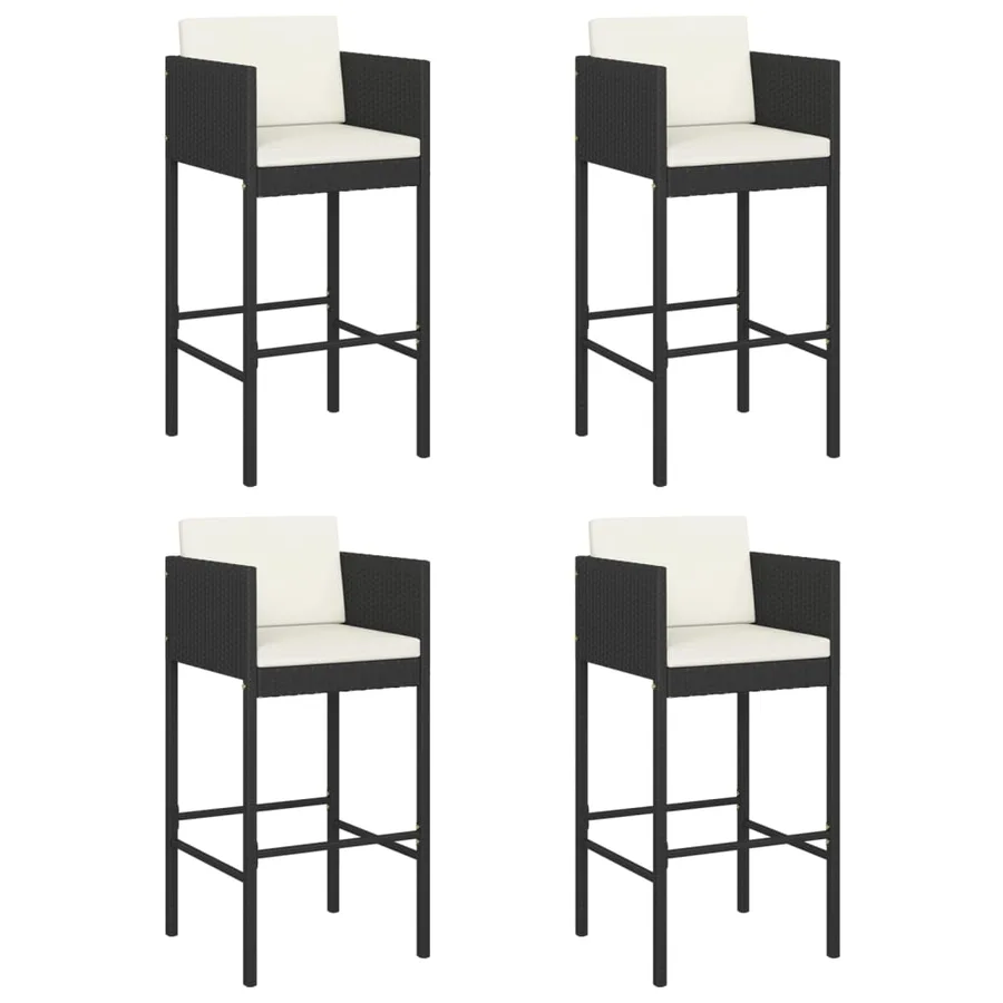 Tabourets de bar lot de 4 avec coussins noir résine tressée - 2