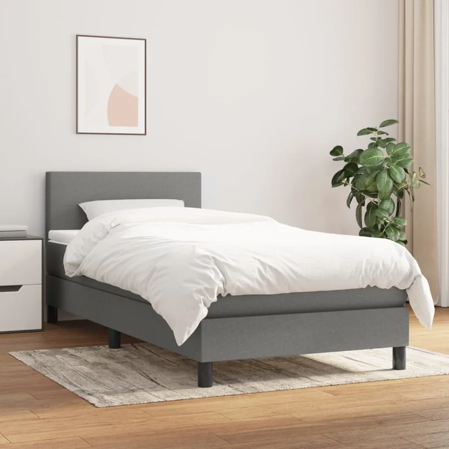 Sommier à lattes de lit avec matelas Gris foncé 90x200 cm Tissu