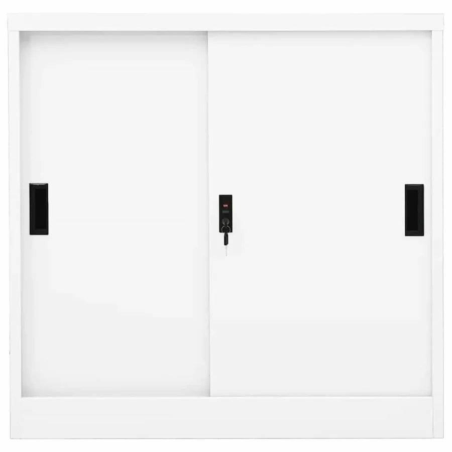 Armoire de bureau avec porte coulissante Blanc 90x40x90cm Acier - 2