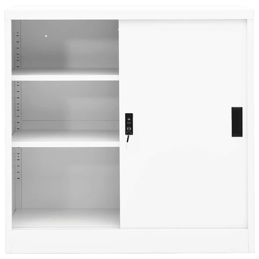 Armoire de bureau avec porte coulissante Blanc 90x40x90cm Acier - 3