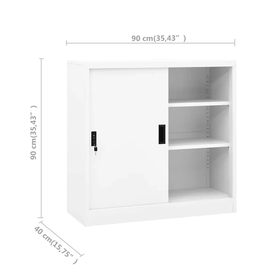 Armoire de bureau avec porte coulissante Blanc 90x40x90cm Acier - 8