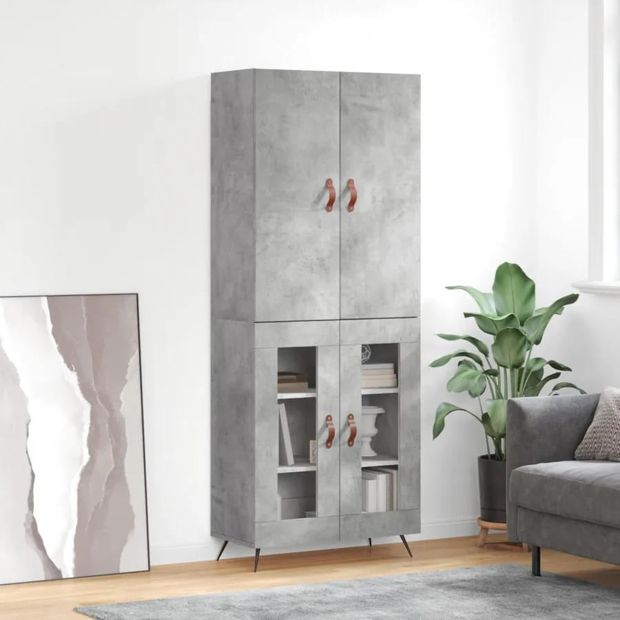 Buffet haut Gris béton 69,5x34x180 cm Bois d'ingénierie
