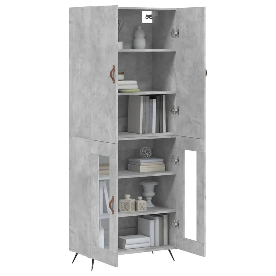 Buffet haut Gris béton 69,5x34x180 cm Bois d'ingénierie - 3