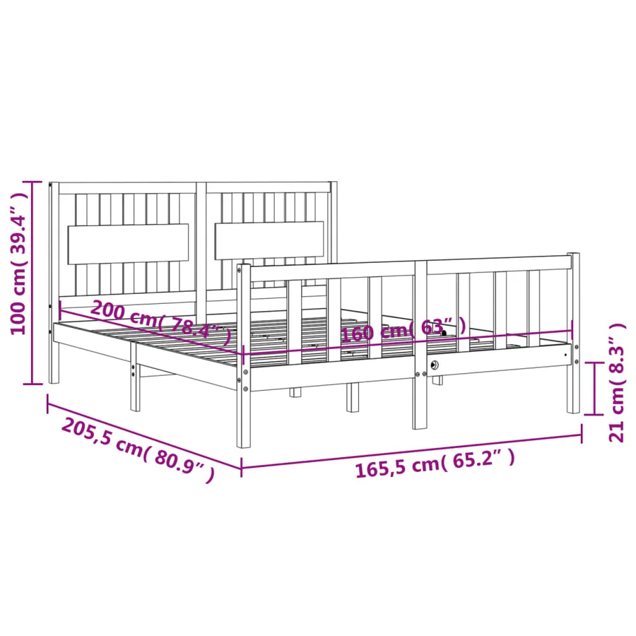 Cadre de lit sans matelas 160x200 cm bois massif de pin - 12