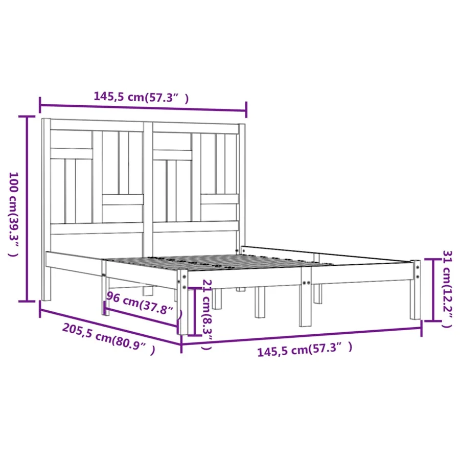 Cadre de lit sans matelas blanc 140x200 cm bois de pin massif - 6