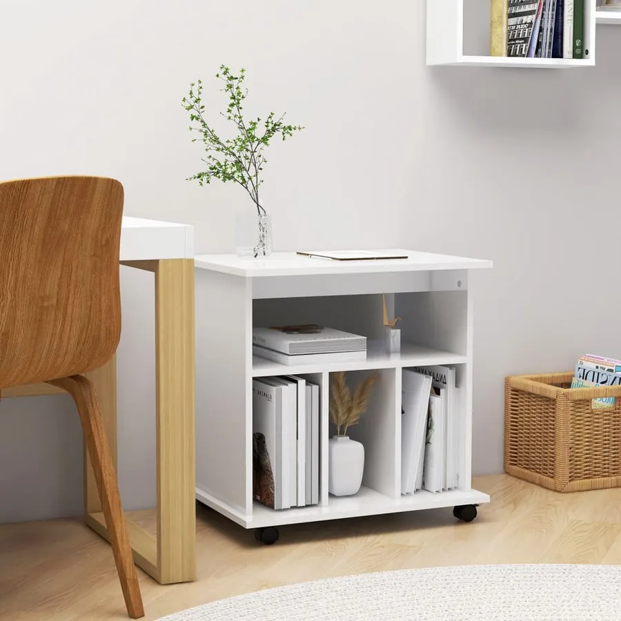 Armoire à roulettes Blanc brillant 60x45x60cm Bois d’ingénierie