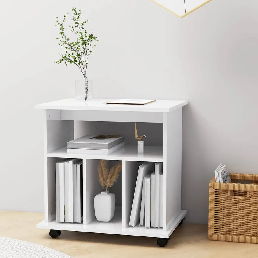 Armoire à roulettes Blanc brillant 60x45x60cm Bois d’ingénierie - 3