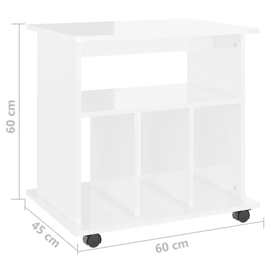 Armoire à roulettes Blanc brillant 60x45x60cm Bois d’ingénierie - 7