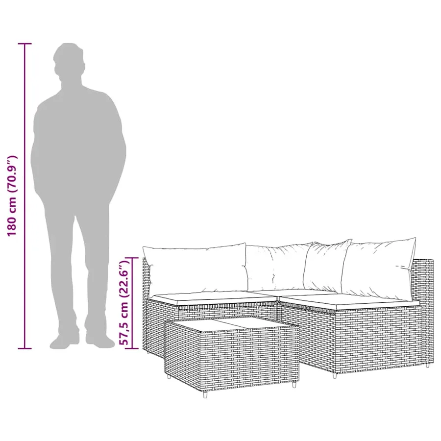 Salon de jardin 4 pcs avec coussins Marron Résine tressée - 12