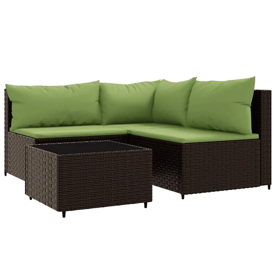 Salon de jardin 4 pcs avec coussins Marron Résine tressée - 2