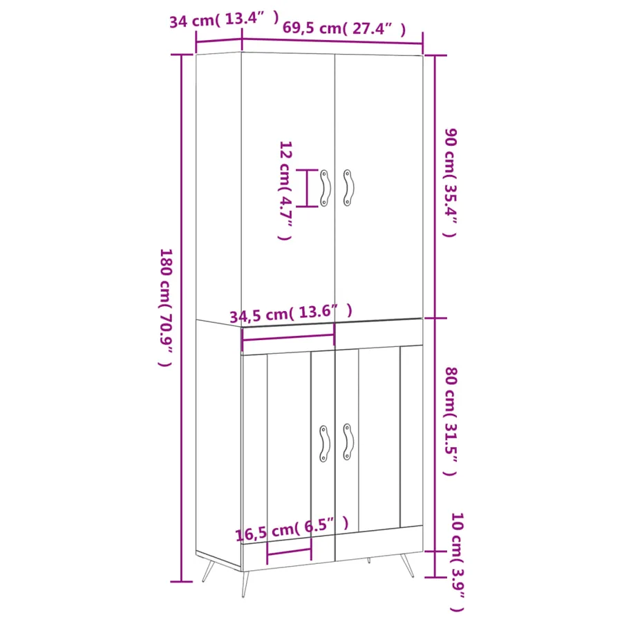 Buffet haut Blanc 69,5x34x180 cm Bois d'ingénierie - 13