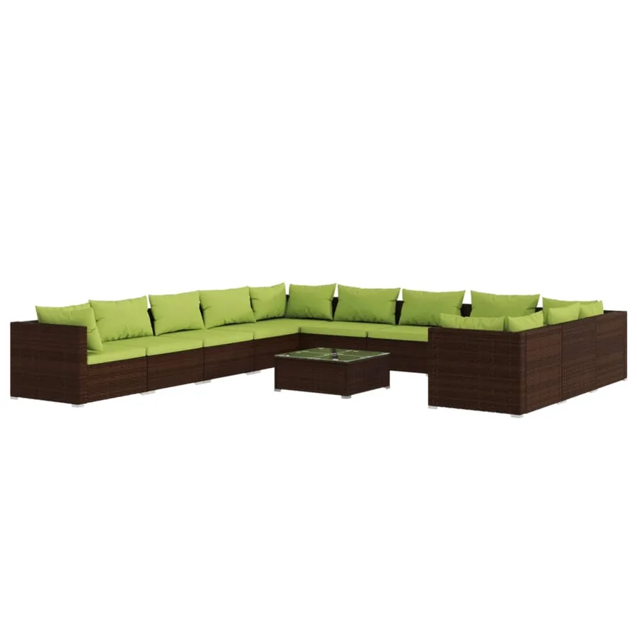 Salon de jardin 12 pcs avec coussins Résine tressée Marron - 2
