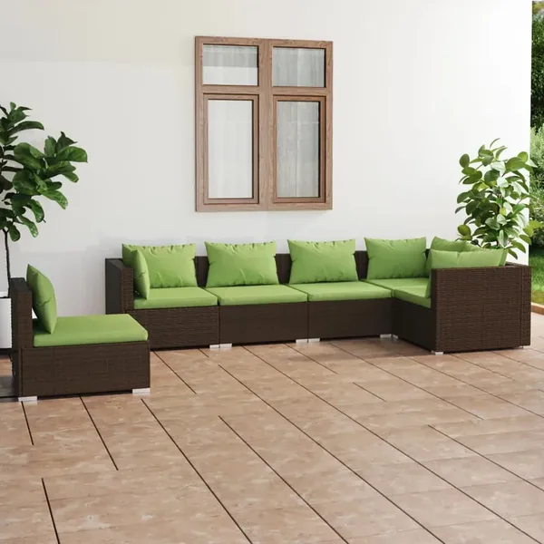 Salon de jardin 6 pcs avec coussins Résine tressée Marron