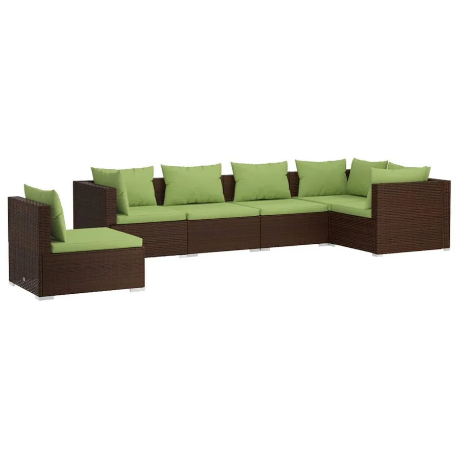 Salon de jardin 6 pcs avec coussins Résine tressée Marron - 2