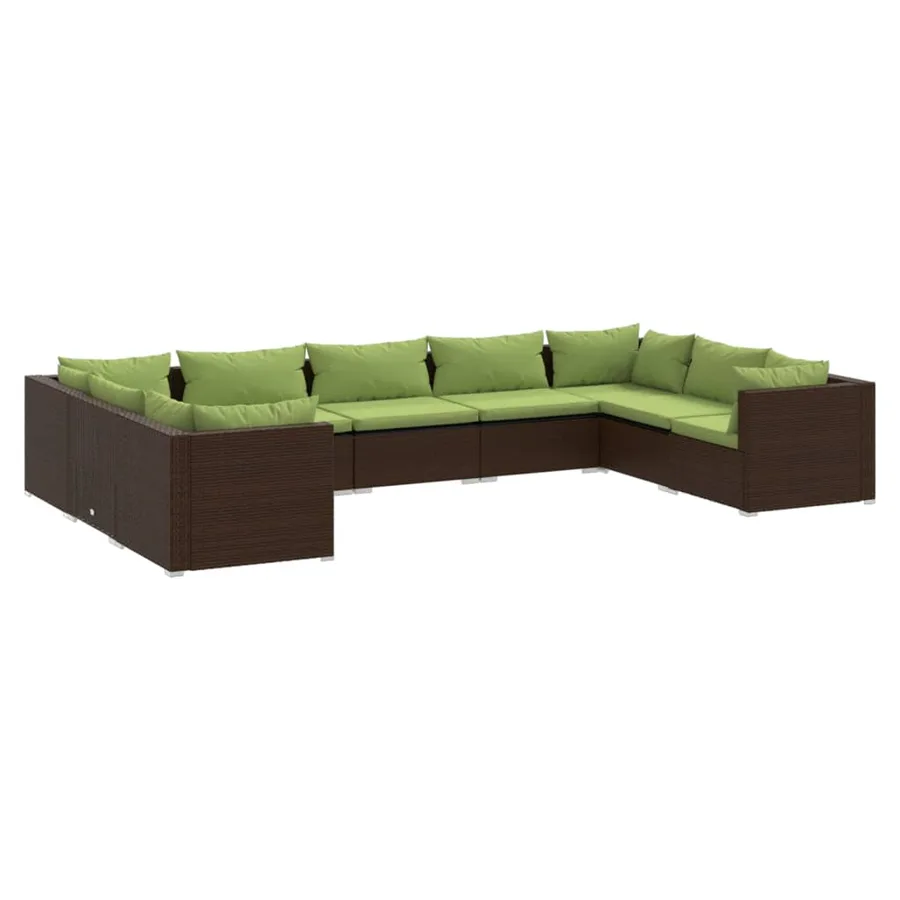 Salon de jardin 9 pcs avec coussins Résine tressée Marron - 2