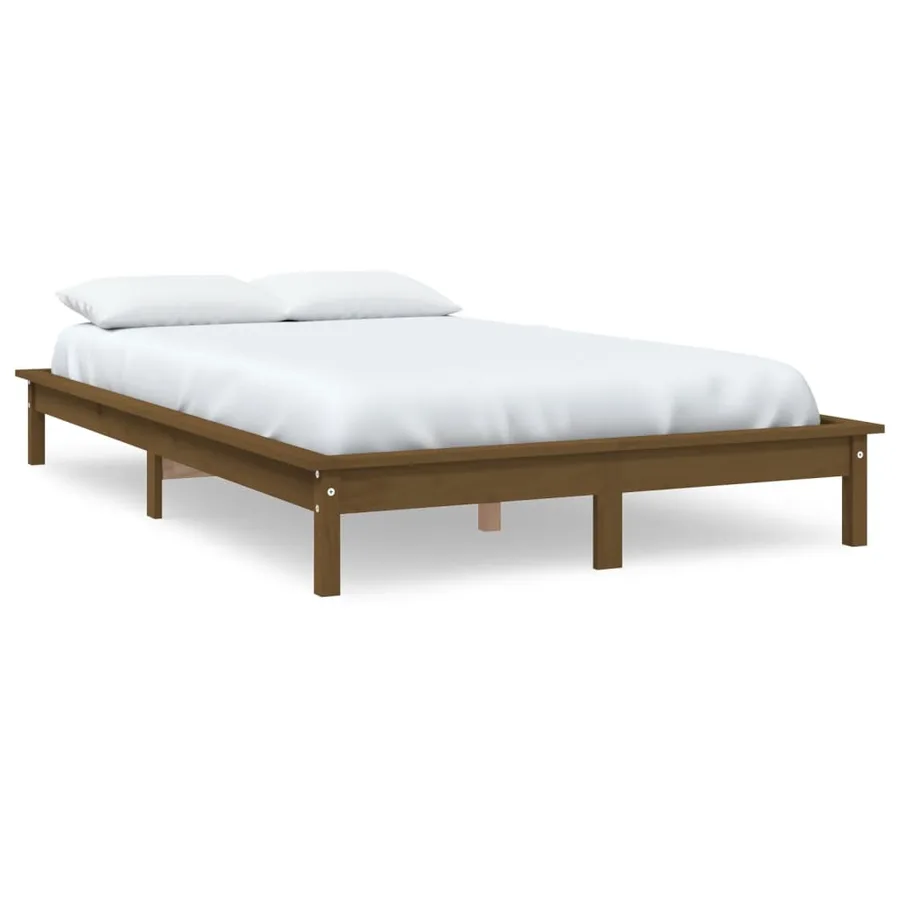 Cadre de lit sans matelas marron miel bois massif - 2