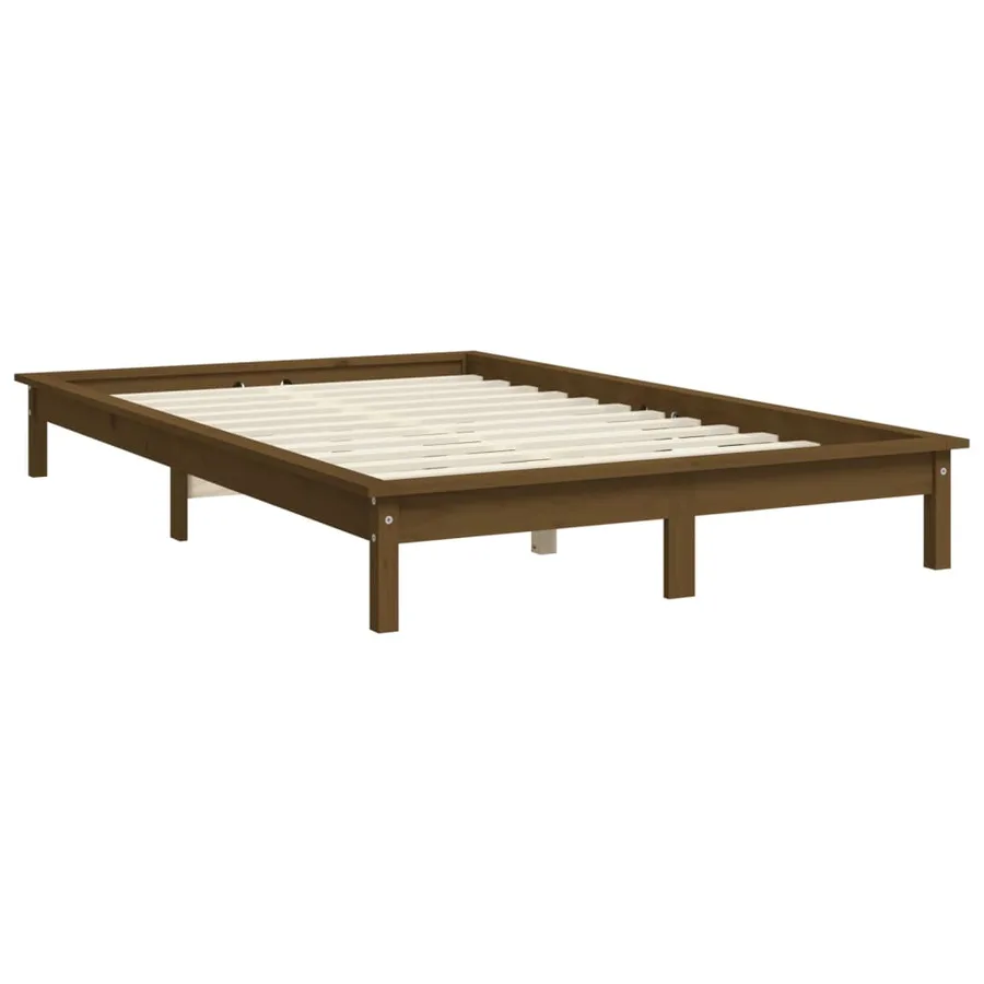 Cadre de lit sans matelas marron miel bois massif - 4