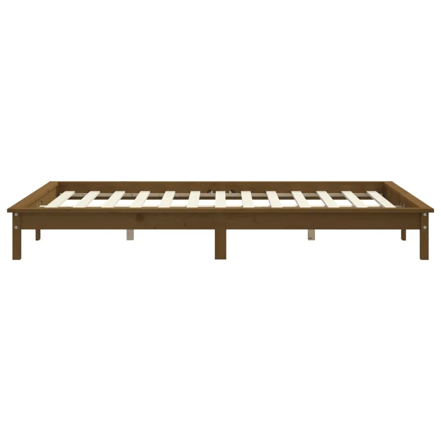 Cadre de lit sans matelas marron miel bois massif - 6