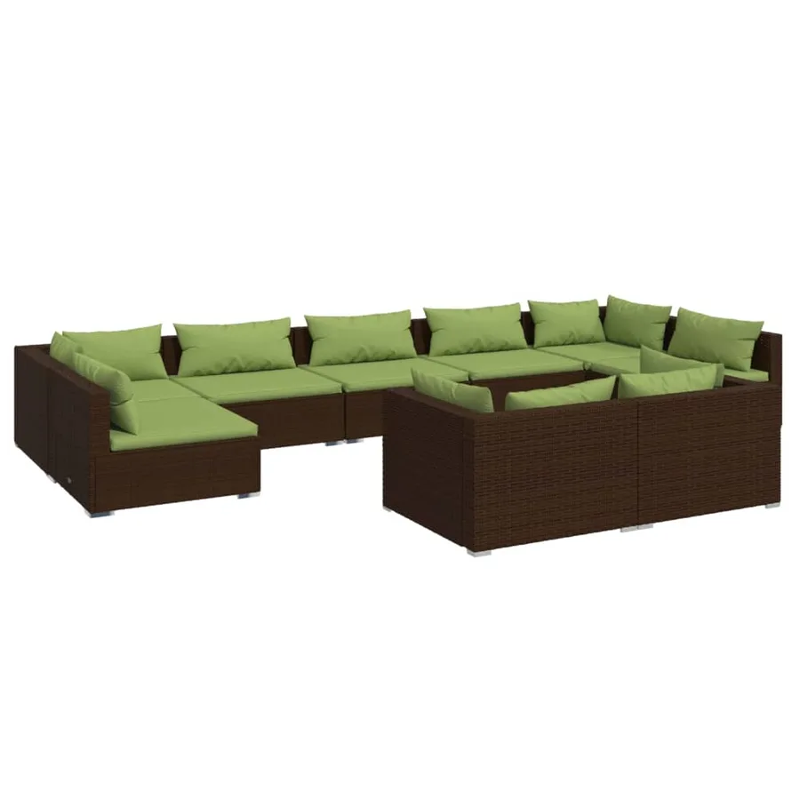 Salon de jardin 9 pcs avec coussins Marron Résine tressée - 2