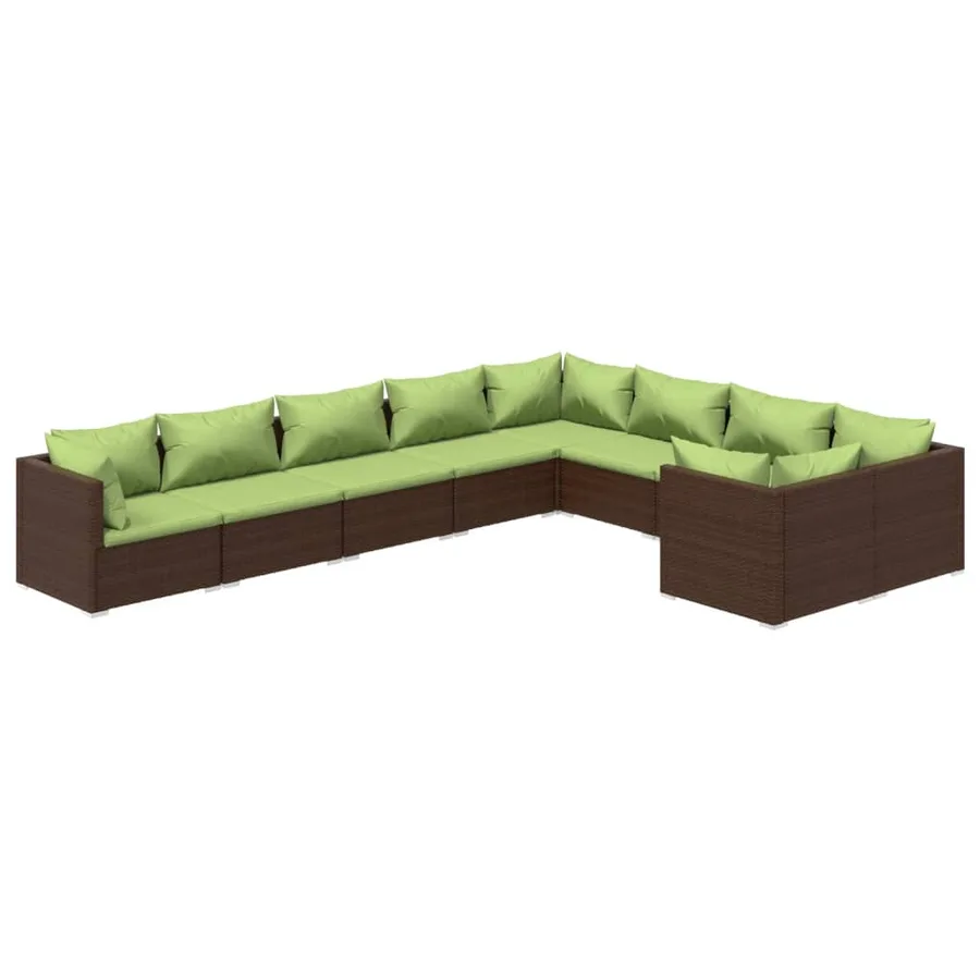 Salon de jardin 9 pcs avec coussins Résine tressée Marron - 2