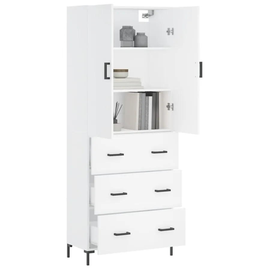 Buffet haut Blanc 69,5x34x180 cm Bois d'ingénierie - 3