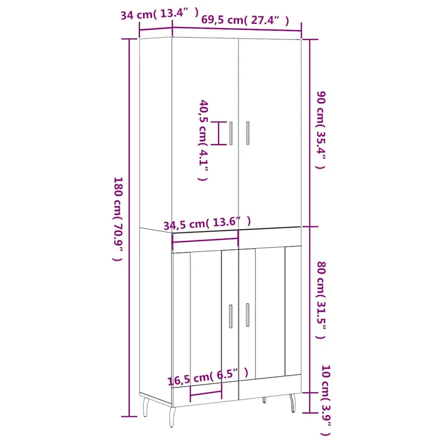 Buffet haut Blanc 69,5x34x180 cm Bois d'ingénierie - 13