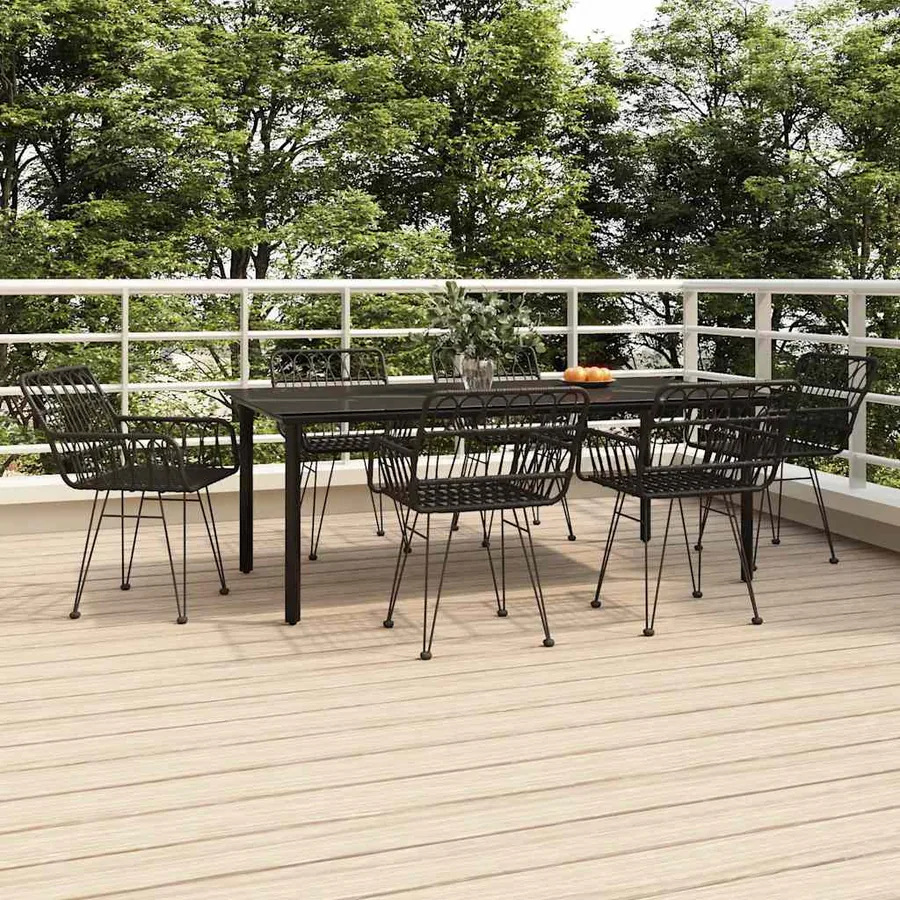 Ensemble à manger de jardin 7 pcs Noir Résine tressée