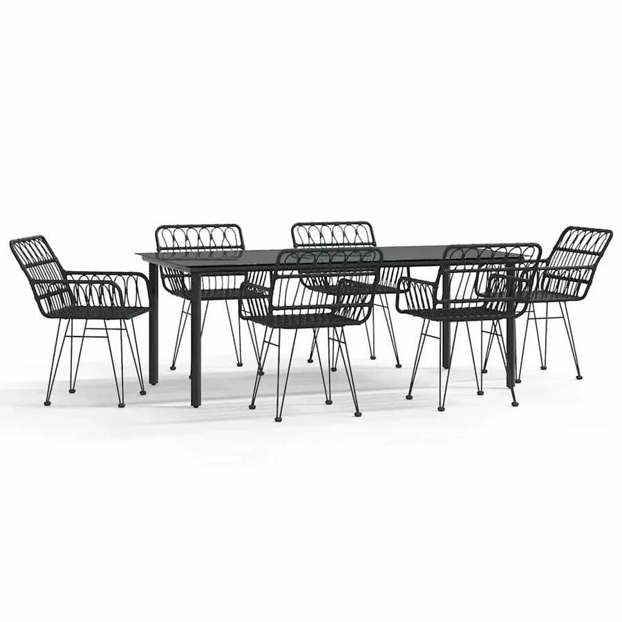 Ensemble à manger de jardin 7 pcs Noir Résine tressée - 2