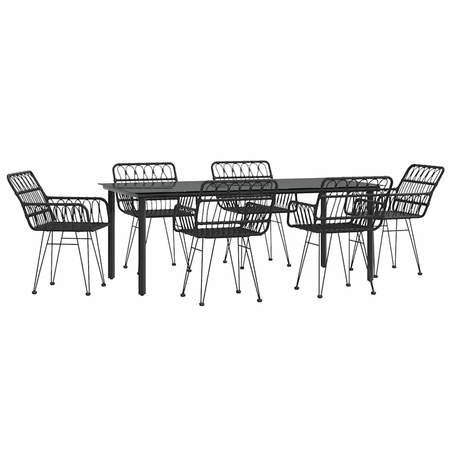 Ensemble à manger de jardin 7 pcs Noir Résine tressée - 3