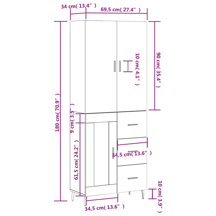 Buffet haut Chêne marron 69,5x34x180 cm Bois d'ingénierie - 14