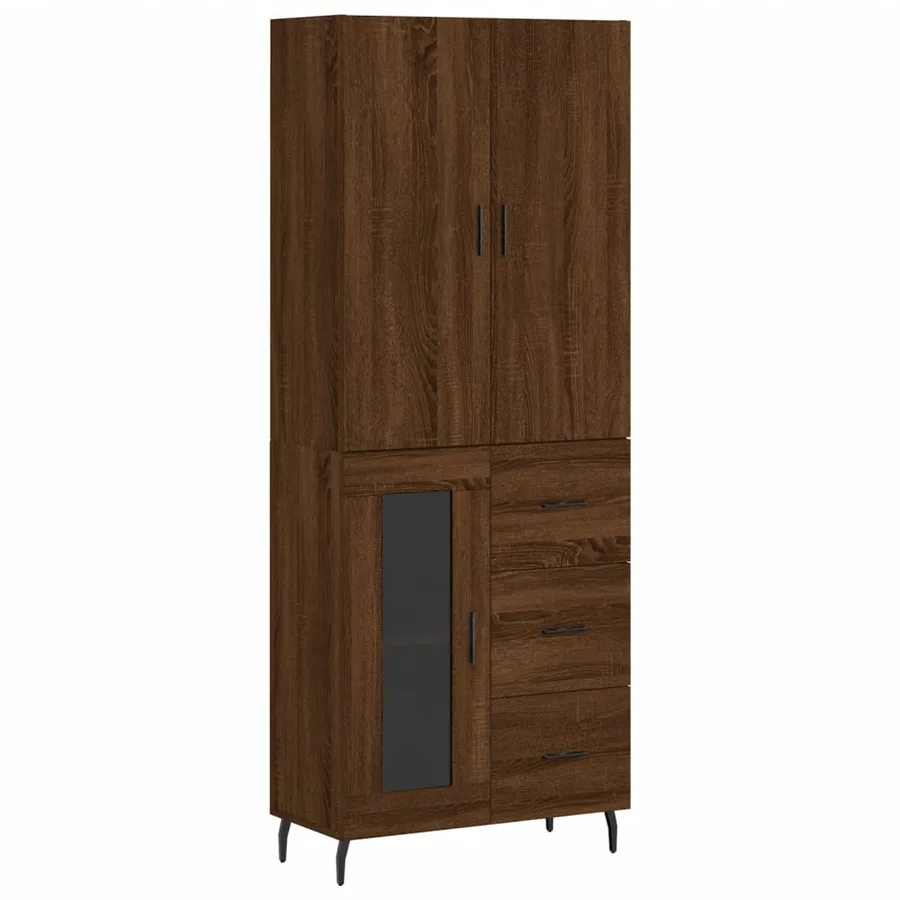 Buffet haut Chêne marron 69,5x34x180 cm Bois d'ingénierie - 2
