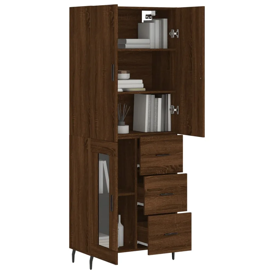 Buffet haut Chêne marron 69,5x34x180 cm Bois d'ingénierie - 3