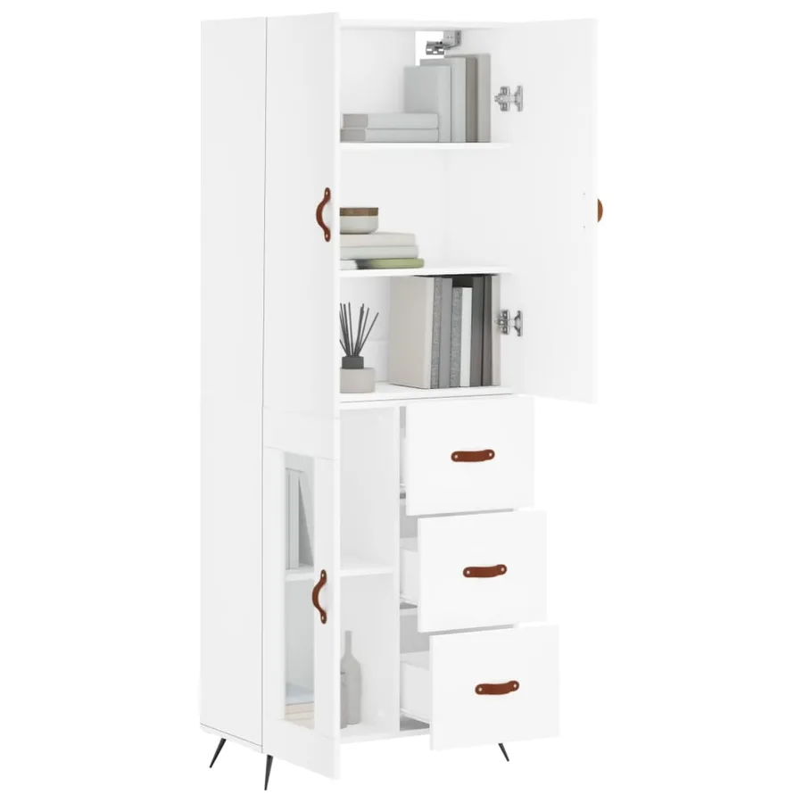 Buffet haut Blanc 69,5x34x180 cm Bois d'ingénierie - 12