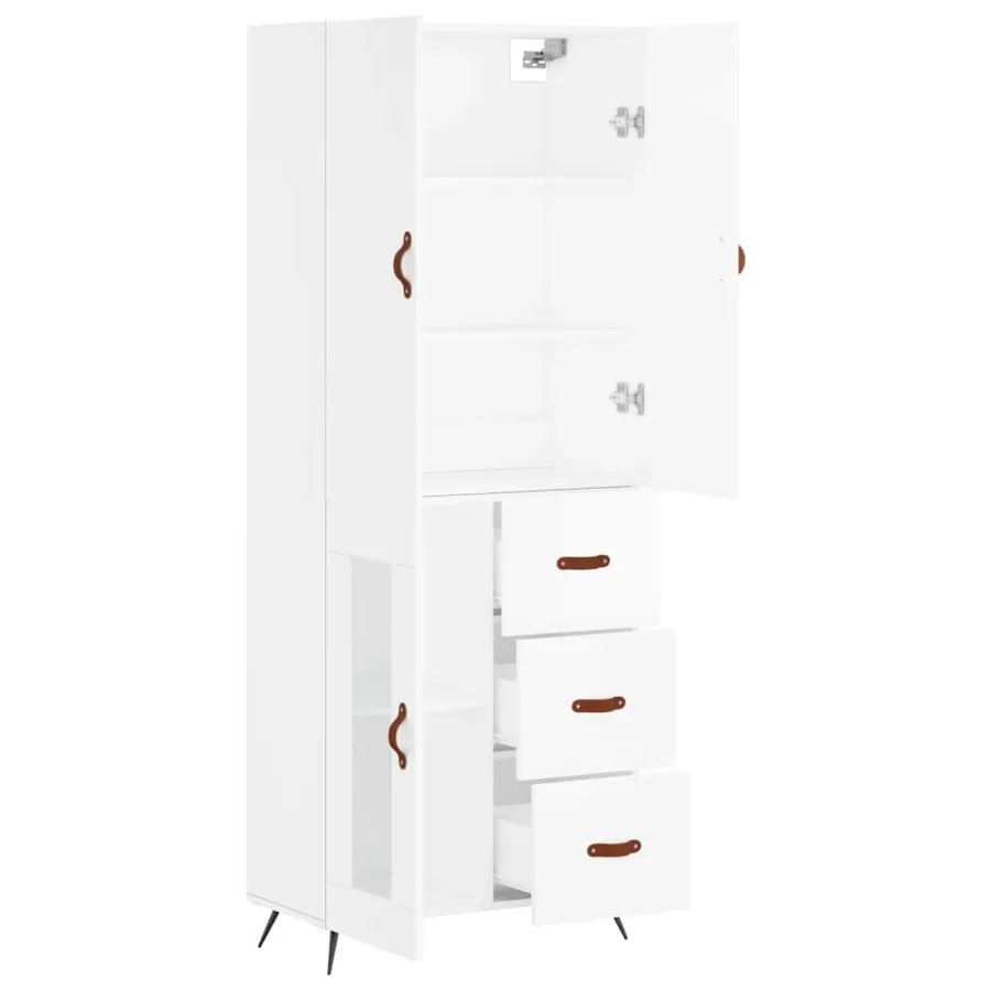Buffet haut Blanc 69,5x34x180 cm Bois d'ingénierie - 3