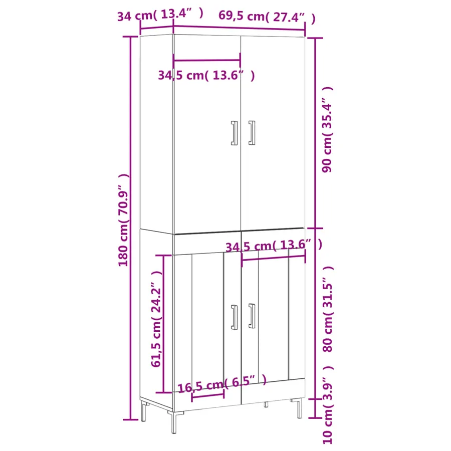 Buffet haut Gris béton 69,5x34x180 cm Bois d'ingénierie - 13