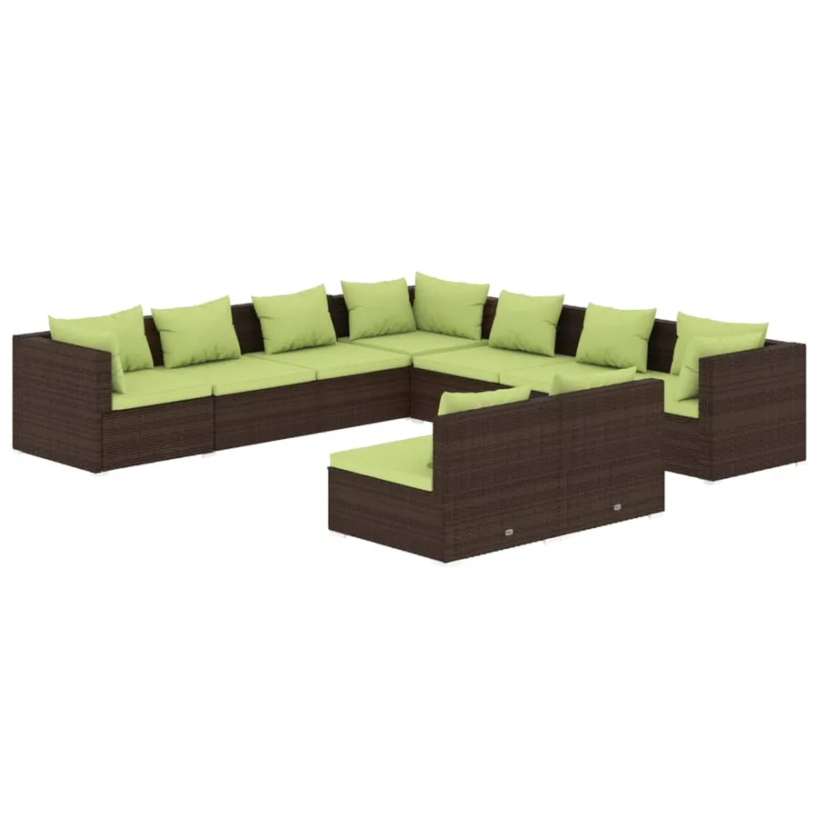 Salon de jardin avec coussins 9 pcs marron résine tressée - 2