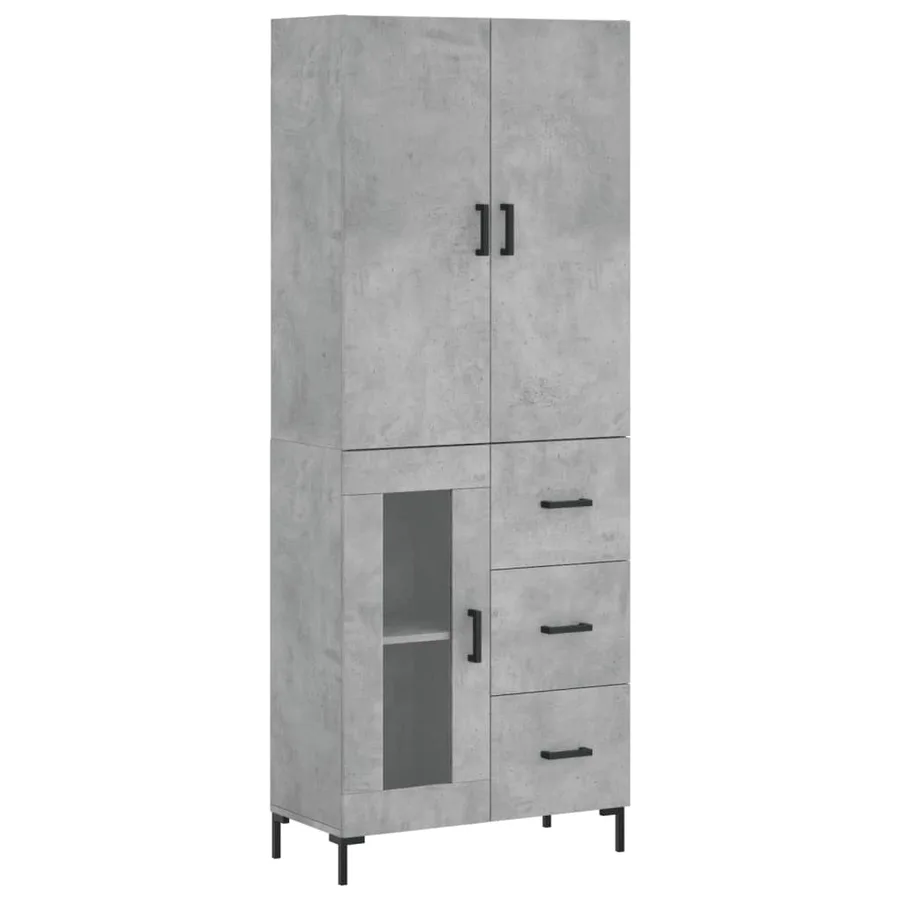 Buffet haut Gris béton 69,5x34x180 cm Bois d'ingénierie - 2