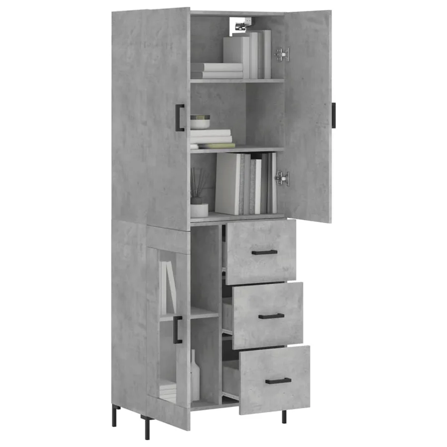 Buffet haut Gris béton 69,5x34x180 cm Bois d'ingénierie - 3