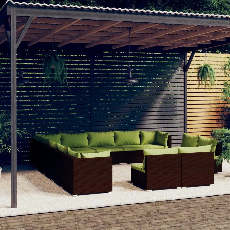 Salon de jardin 13 pcs avec coussins Marron Résine tressée