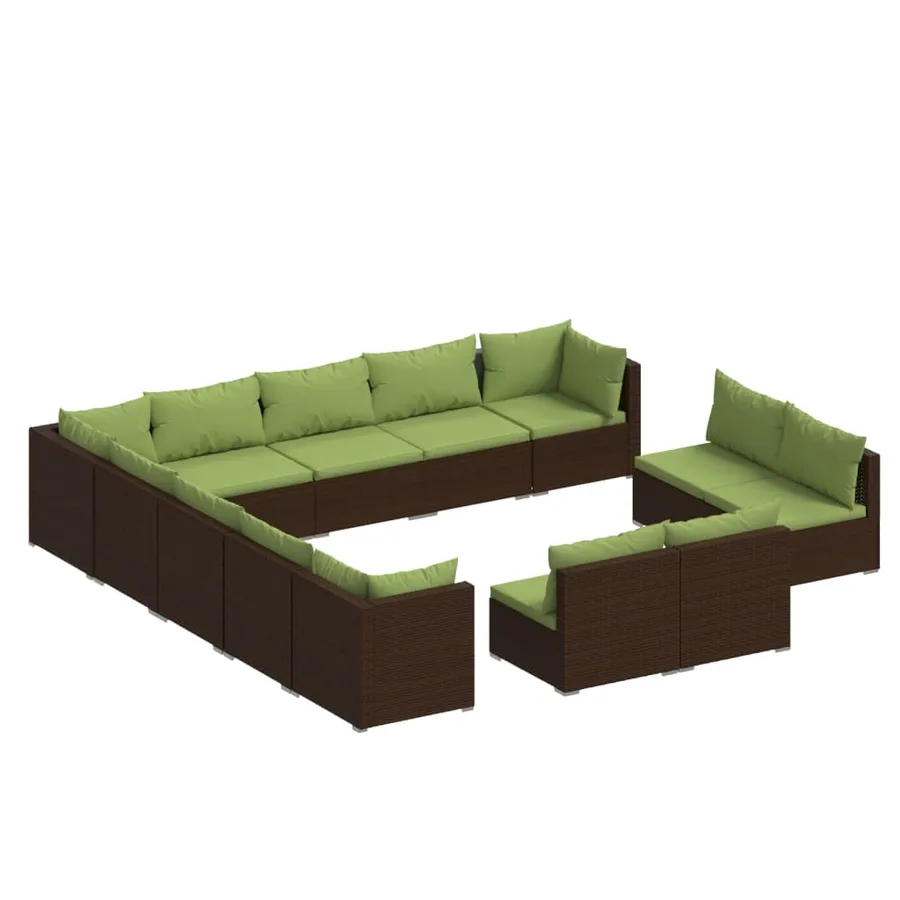 Salon de jardin 13 pcs avec coussins Marron Résine tressée - 2