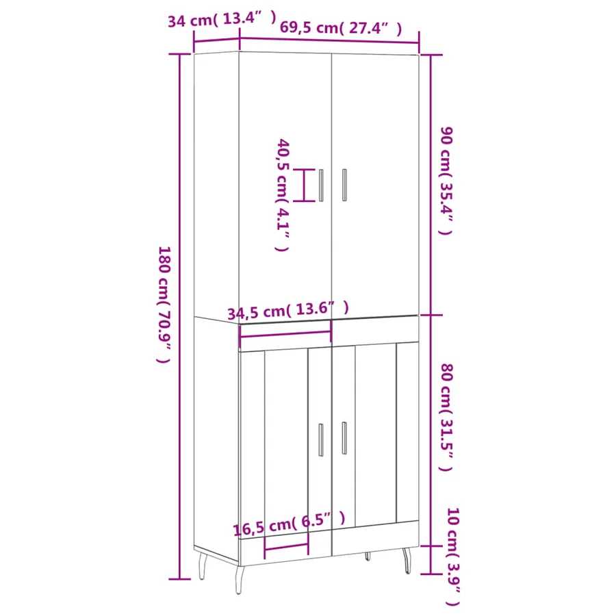 Buffet haut Sonoma gris 69,5x34x180 cm Bois d'ingénierie - 13