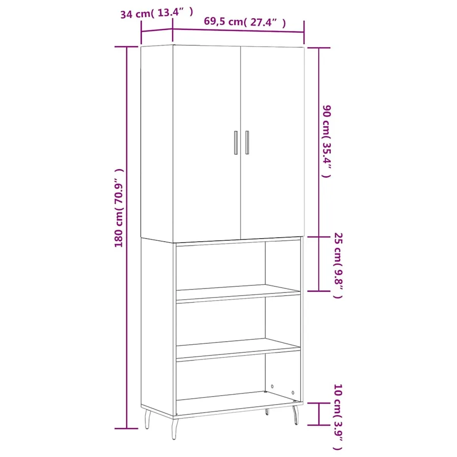 Buffet haut Sonoma gris 69,5x34x180 cm Bois d'ingénierie - 13