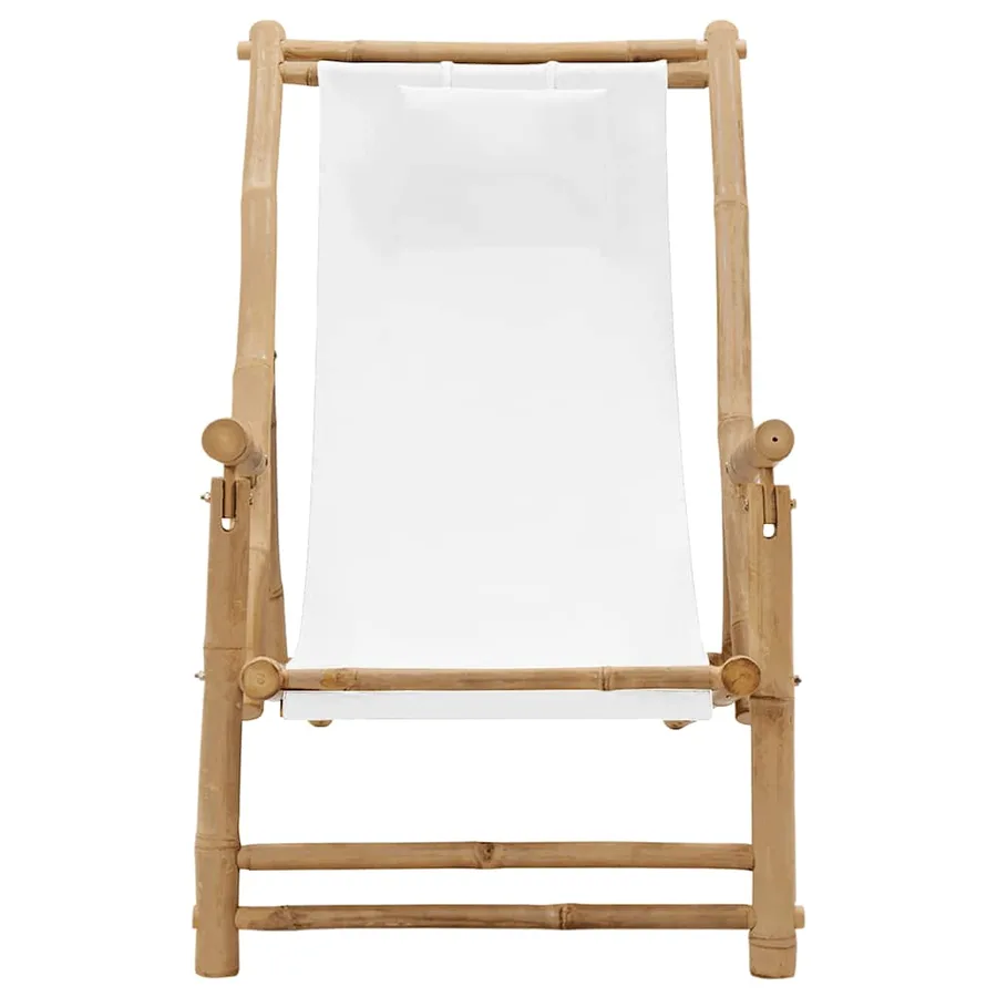 Chaise de terrasse Bambou et toile Blanc crème - 2