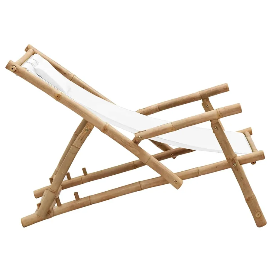 Chaise de terrasse Bambou et toile Blanc crème - 4