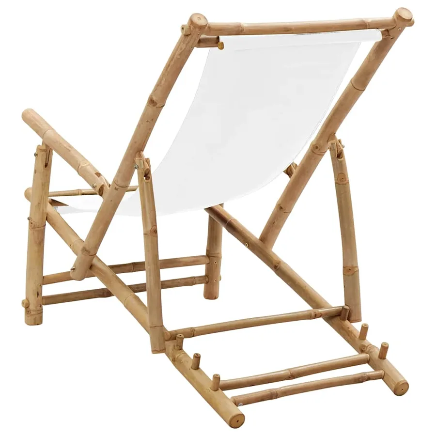 Chaise de terrasse Bambou et toile Blanc crème - 5